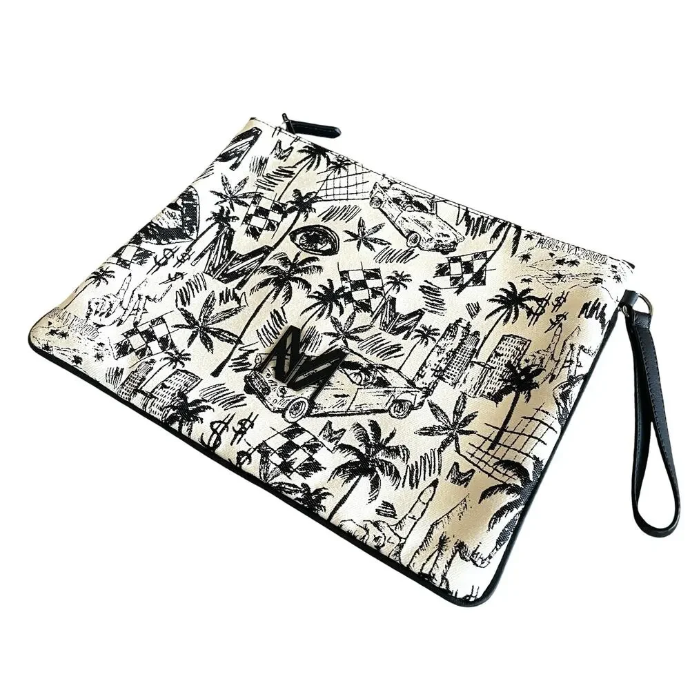 MARCELL VON BERLIN Los Angeles At Night Black Cream Wristlet Clutch Bag Italy